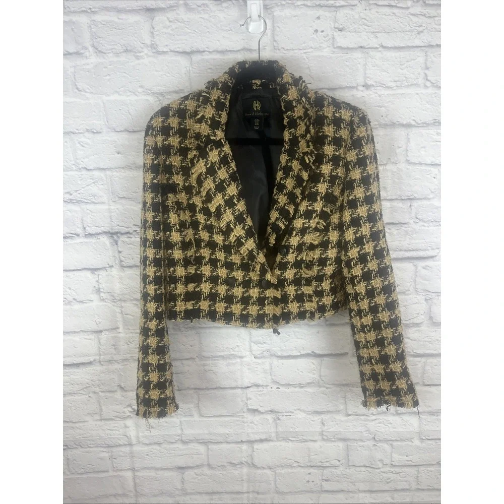 House Of Harlow Preppy Dark Academia Cropped Tweed Houndstooth Blazer Size M